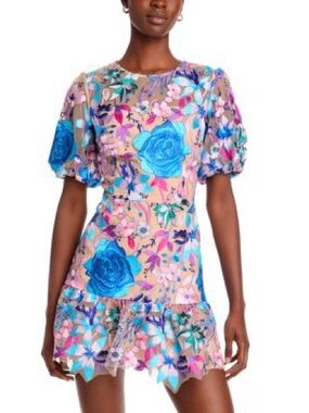 Milly Yasmin Floral Embroidered Fit & Flare Mini Dress Size 0 NWT $525